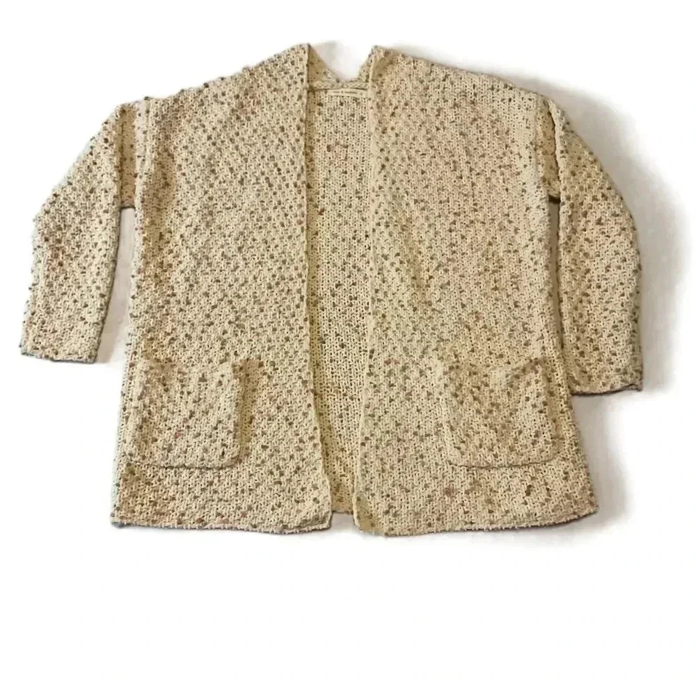 Moon Madison Beige Confetti Knit‎ Long Sleeve Open Front Cardigan Sweater Small